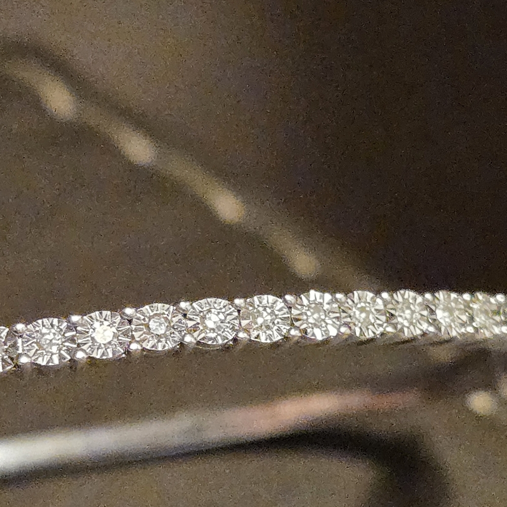 Rhodium plated sterling silver lab created diamond Bangle bracelet - Picture 9 of 10